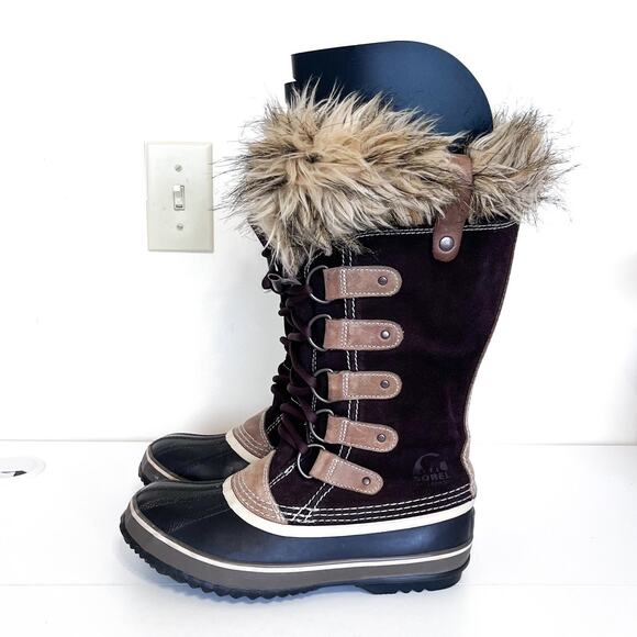 Sorel Joan Of Artic Waterproof Womens Boots Size 7 Brown Faux Fur Suede Winter - Picture 3 of 11